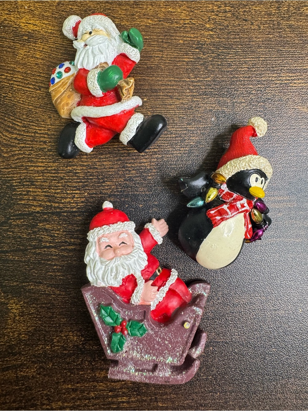 Festive Santa & Penguin Brooch Bundle - Red, Black, Green